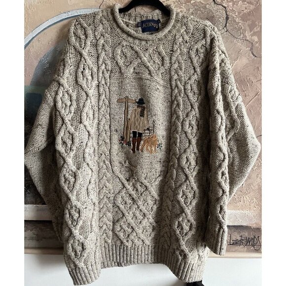 ACORN 90s Vintage Made in U.K New Wool Chucky Knit sweater Sz L - Picture 1 of 11